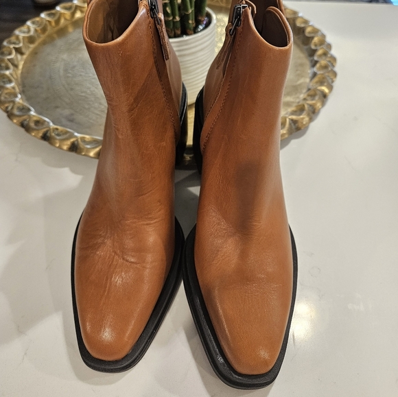 FRANCO SARTO Brown Leather Ankle Boots leather Block Heel Booties Sz 8 - Picture 4 of 14